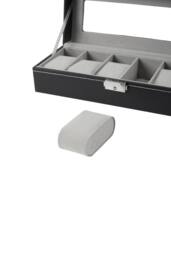 ExtraStar 6 Slot Watch Display Box Faux Leather Glass Lid in Black - thumbnail 6