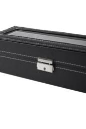 ExtraStar 6 Slot Watch Display Box Faux Leather Glass Lid in Black - thumbnail 7