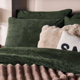 OHS Thermal Soft Teddy Fleece Duvet Cover Bedding Set in Green - Size: Double - thumbnail 4