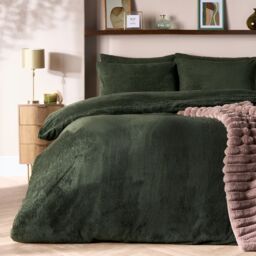 OHS Thermal Soft Teddy Fleece Duvet Cover Bedding Set in Green - Size: Double - thumbnail 1