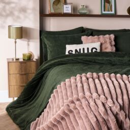 OHS Thermal Soft Teddy Fleece Duvet Cover Bedding Set in Green - Size: Double - thumbnail 2