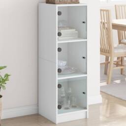 Berkfield Home Highboard with Glass Doors White 35x37x109 cm - Size: 35 x 37 x 109 cm