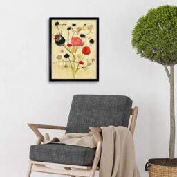 "Artery8 Wall Art Print Wild Flower Pastel & Ink Abstract Art Framed in Black - Size: W12"" x H16""" - thumbnail 2