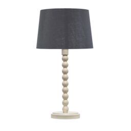 First Choice Lighting Set of 2 Bobbin - Ivory Lamps with Grey & Silver Shades in White - thumbnail 2