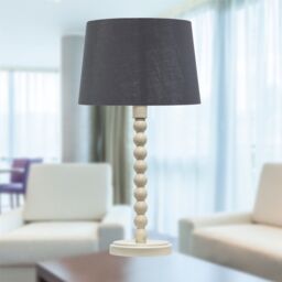 First Choice Lighting Set of 2 Bobbin - Ivory Lamps with Grey & Silver Shades in White - thumbnail 6