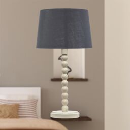 First Choice Lighting Set of 2 Bobbin - Ivory Lamps with Grey & Silver Shades in White - thumbnail 7
