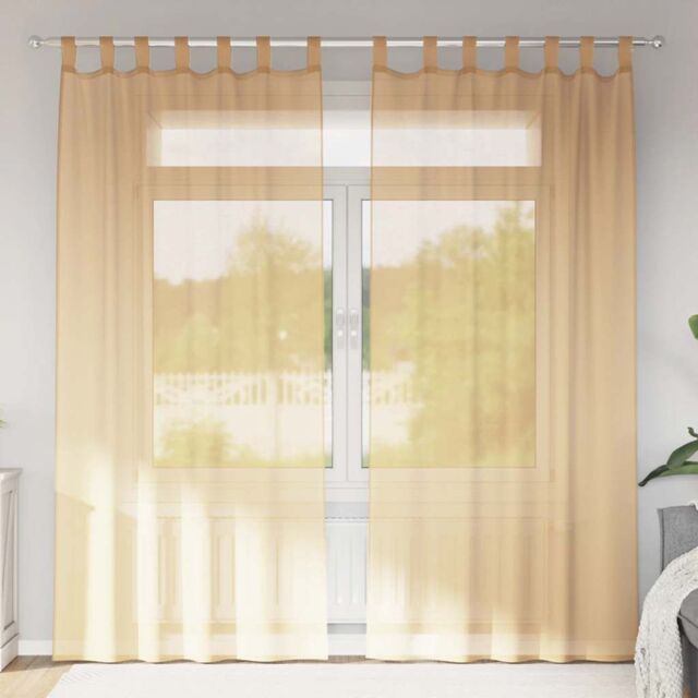 Berkfield Home Voile Curtains with Loops 2 pcs Sand 140x245 cm in Brown - image 1