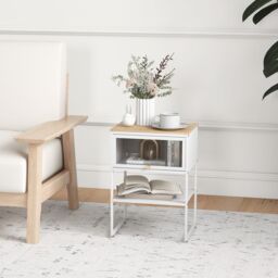 Costway 3-Tier Side Table Modern End Table Beside Sofa Nightstand with Flip up Door in White - thumbnail 4