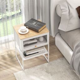 Costway 3-Tier Side Table Modern End Table Beside Sofa Nightstand with Flip up Door in White - thumbnail 3