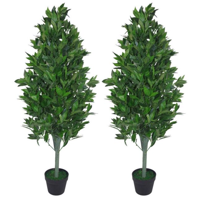 Leaf 120cm Realistic Artificial Bay Cone Pair Laurel Topiary in Green