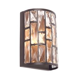 Loops Wall Light Dark Bronze Paint & Clear Crystal 40W E14 candle Dimmable - thumbnail 1