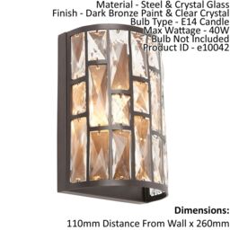 Loops Wall Light Dark Bronze Paint & Clear Crystal 40W E14 candle Dimmable - thumbnail 2