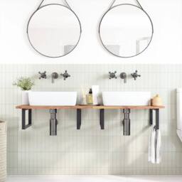 Berkfield Home Basin Shelf Wall Mounted Steel & Solid Wood Acacia in Brown - thumbnail 3