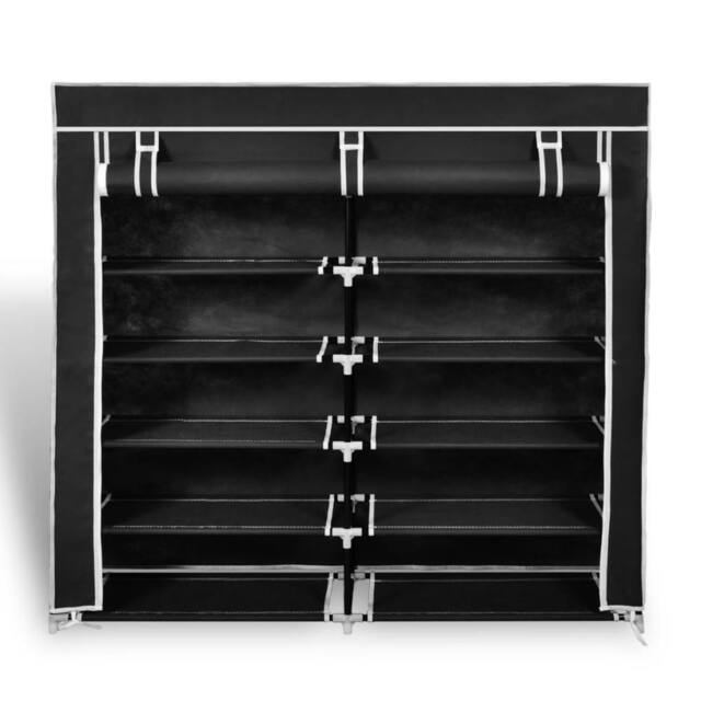 Berkfield Home Fabric Shoe Cabinet with Cover 115 x 28 x 110 cm Black - image 1