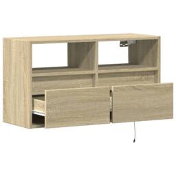 Berkfield Home TV Wall Cabinet with LED Lights Sonoma Oak 80x31x45 cm in Light Tan - Size: 80 x 31 x 45 cm - thumbnail 9