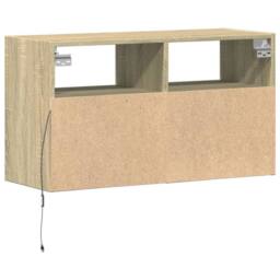 Berkfield Home TV Wall Cabinet with LED Lights Sonoma Oak 80x31x45 cm in Light Tan - Size: 80 x 31 x 45 cm - thumbnail 8