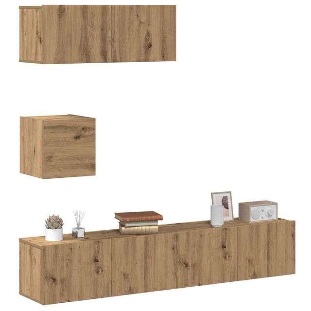 Berkfield Home 4 Piece TV Cabinet Set Wall-mounted Artisan Oak Engineered Wood in Brown - image 1