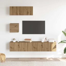 Berkfield Home 4 Piece TV Cabinet Set Wall-mounted Artisan Oak Engineered Wood in Brown - thumbnail 3