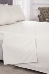 New Edge Blinds Percale Collection 180 Thread Count Percale Flat Sheet in Cream - Size: Double