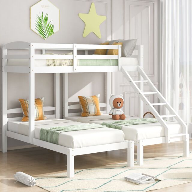 Matteo Bunk Bed Triple Sleeper With Side Ladder For Children & Teens 3FT in White - Size: Double - image 1
