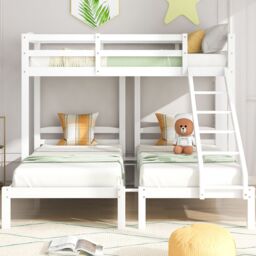Matteo Bunk Bed Triple Sleeper With Side Ladder For Children & Teens 3FT in White - Size: Double - thumbnail 3