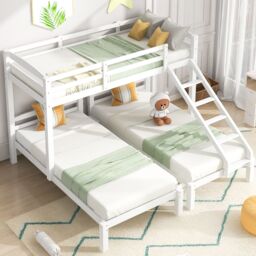 Matteo Bunk Bed Triple Sleeper With Side Ladder For Children & Teens 3FT in White - Size: Double - thumbnail 4