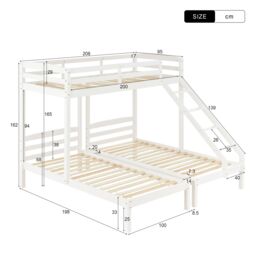 Matteo Bunk Bed Triple Sleeper With Side Ladder For Children & Teens 3FT in White - Size: Double - thumbnail 9