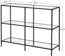 VASAGLE Console Coffee Table with 3 Glass Shelves Steel Frame Modern in Black - thumbnail 3