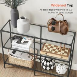 VASAGLE Console Coffee Table with 3 Glass Shelves Steel Frame Modern in Black - thumbnail 6