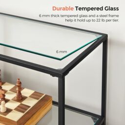 VASAGLE Console Coffee Table with 3 Glass Shelves Steel Frame Modern in Black - thumbnail 5