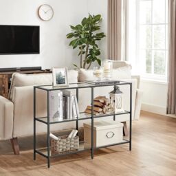 VASAGLE Console Coffee Table with 3 Glass Shelves Steel Frame Modern in Black - thumbnail 4