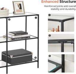 VASAGLE Console Coffee Table with 3 Glass Shelves Steel Frame Modern in Black - thumbnail 7