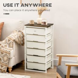 HOMCOM Chest of Drawers 6 Drawer Dresser Storage Cabinet Bedroom Living Room in White - thumbnail 4