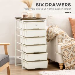 HOMCOM Chest of Drawers 6 Drawer Dresser Storage Cabinet Bedroom Living Room in White - thumbnail 6