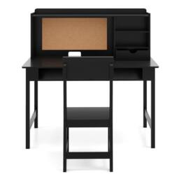 CASART Kids Study Table & Chair Set Wooden Table & Chair w/ Hutch & Shelves in Black - thumbnail 2