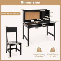 CASART Kids Study Table & Chair Set Wooden Table & Chair w/ Hutch & Shelves in Black - thumbnail 3