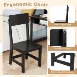 CASART Kids Study Table & Chair Set Wooden Table & Chair w/ Hutch & Shelves in Black - thumbnail 6