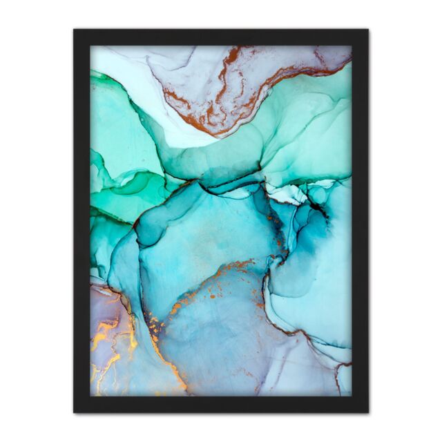 "Artery8 Wall Art Print Abstract Paint With Cool Colours Large Large Framed Wall Décor Art in Light Oak - Size: W18"" x H24""" - image 1