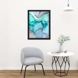 "Artery8 Wall Art Print Abstract Paint With Cool Colours Large Large Framed Wall Décor Art in Light Oak - Size: W18"" x H24""" - thumbnail 2
