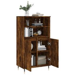 Berkfield Home Highboard Smoked Oak 60x36x110 cm Engineered Wood in Brown - Size: 60 x 36 x 110 cm - thumbnail 4