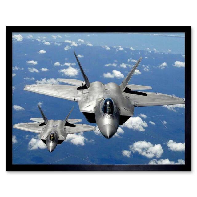 "Artery8 Military Air Plane Fighter Jet F22 Raptor Tyndall Framed Art Print in Blue - Size: W12"" x H16""" - image 1