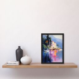 Artery8 Wall Art Print Sail Boat on Lake Como Painting Scenic Italian Landscape Framed Art in Blue - Size: A4 - thumbnail 4