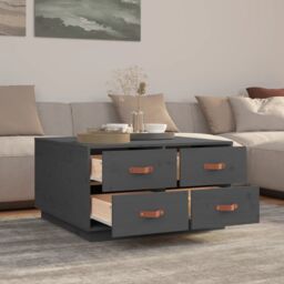 Berkfield Home Coffee Table Grey 80x80x45 cm Solid Wood Pine - Size: 80 x 80 x 45 cm - thumbnail 4