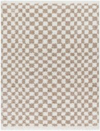 Livabliss Birmingham-Shaggy Black Grey Brown Checkboard Soft Plush Pile Living Rug in Tan - Size: 160 cm x 215 cm - thumbnail 2