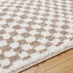 Livabliss Birmingham-Shaggy Black Grey Brown Checkboard Soft Plush Pile Living Rug in Tan - Size: 160 cm x 215 cm - thumbnail 7