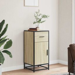 Berkfield Home Sideboard Sonoma Oak 35.5x35x76 cm Engineered Wood & Metal in Brown - thumbnail 3