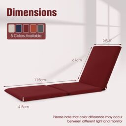 Costway Chaise Lounge Cushion Set Indoors Outdoors Tri-Fold Lounger Pad with Hook in Red - thumbnail 2
