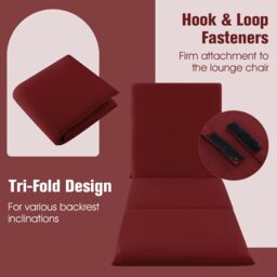 Costway Chaise Lounge Cushion Set Indoors Outdoors Tri-Fold Lounger Pad with Hook in Red - thumbnail 5