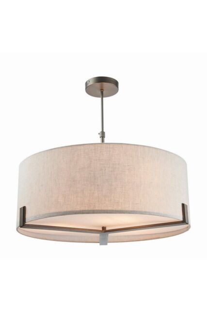 Netlighting Hayfield Cylindrical Pendant Brushed Bronze Effect Plate & Natural Linen 3 Light Dimmable IP20 E27 in Brown - image 1
