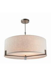 Netlighting Hayfield Cylindrical Pendant Brushed Bronze Effect Plate & Natural Linen 3 Light Dimmable IP20 E27 in Brown